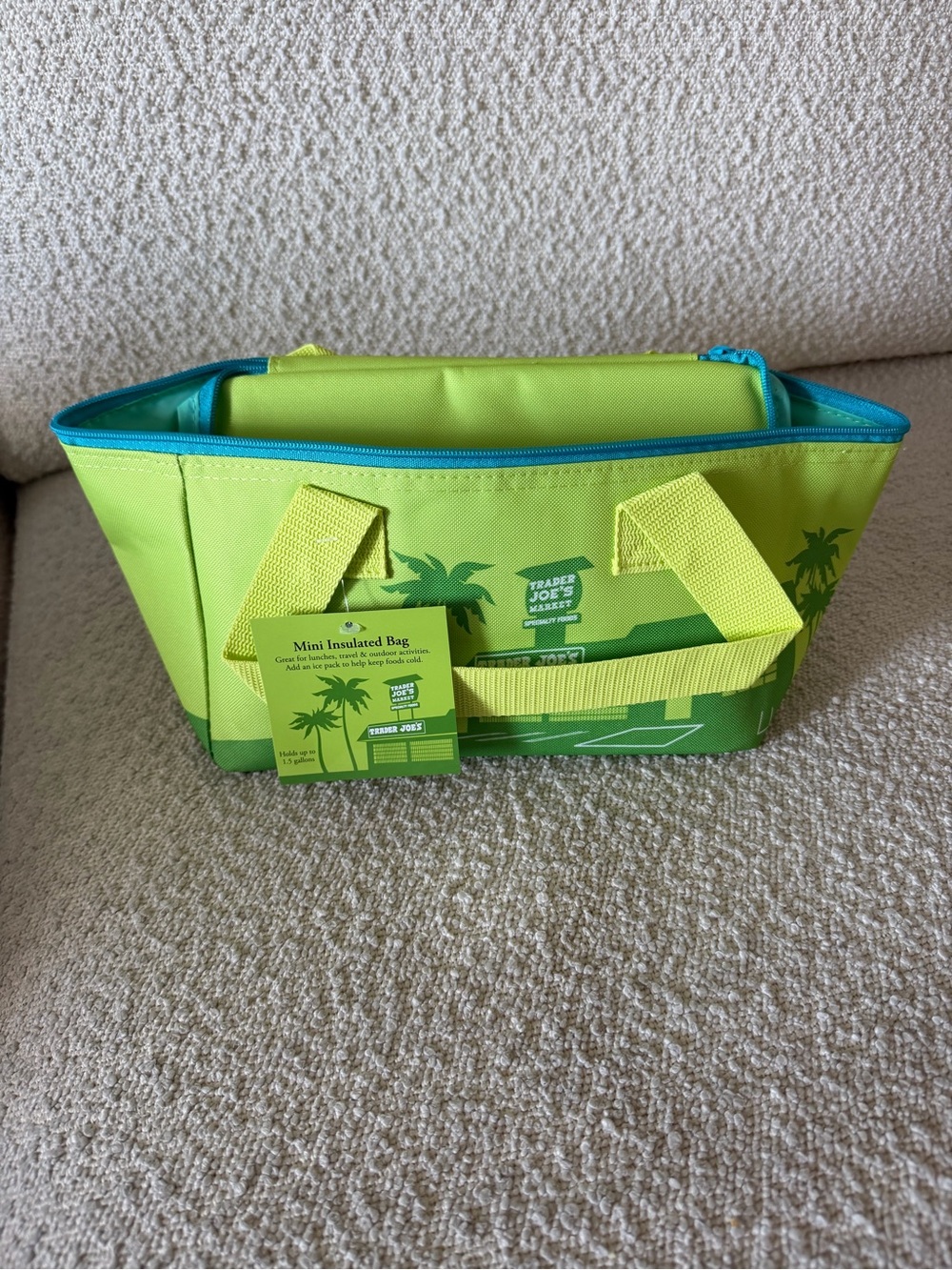 NWT Trader Joe's Mini Insulated Tote - Lime Green with Blue Trim
